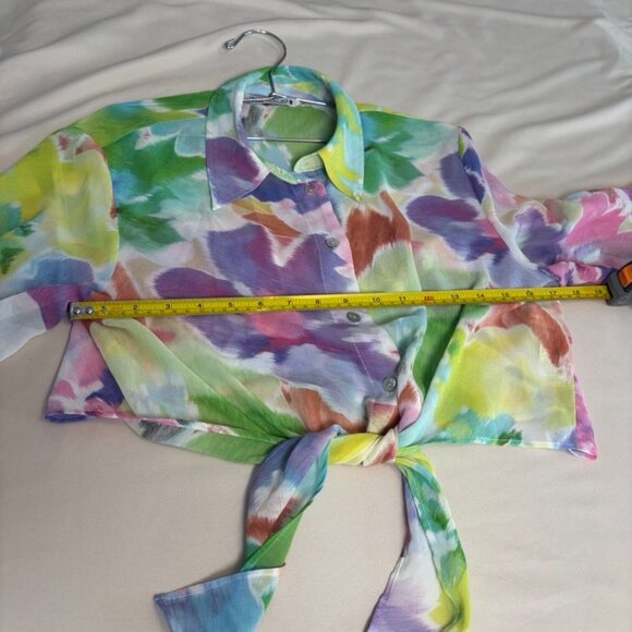 ZARA Floral Tie-Front Button Down Crop Blouse – Women’s Large - Picture 5 of 6